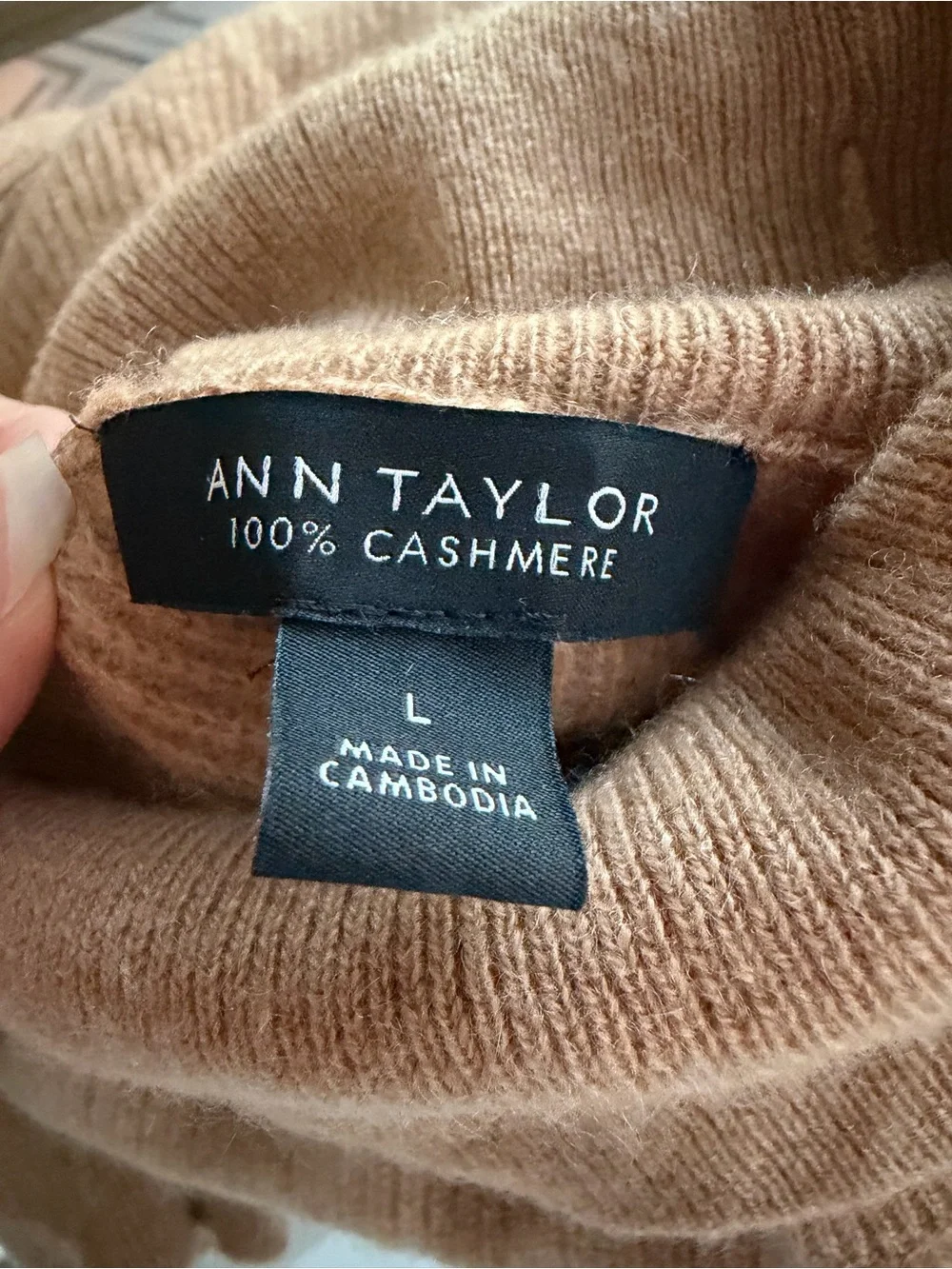 Ann Taylor 100% Cashmere Turtleneck Sweater Camel Tan Size L